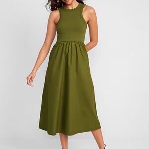 Old Navy Fit & Flare Combination Midi Dress, Green, Size Medium Petite